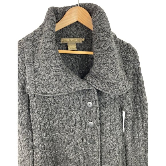 Irish Crafts Gray Cable Knit Long Button Up Cardigan Sweater Womens Size Small - Picture 3 of 9